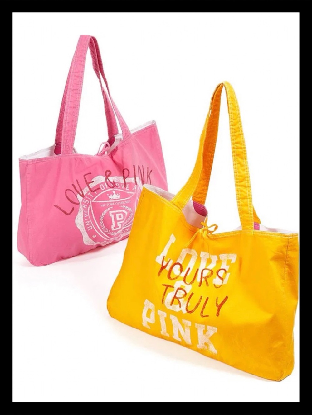 💕 ⓅⒾⓃⓀ ⓋⓈ Yellow Y2K/VINTAGE/HTF “YOURS TRULY LOVE & PINK” Tote Bag ✨NWT✨💕